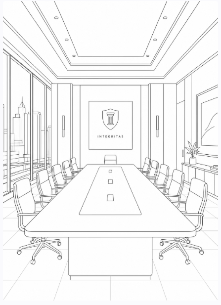 Minimal line drawing of a boardroom